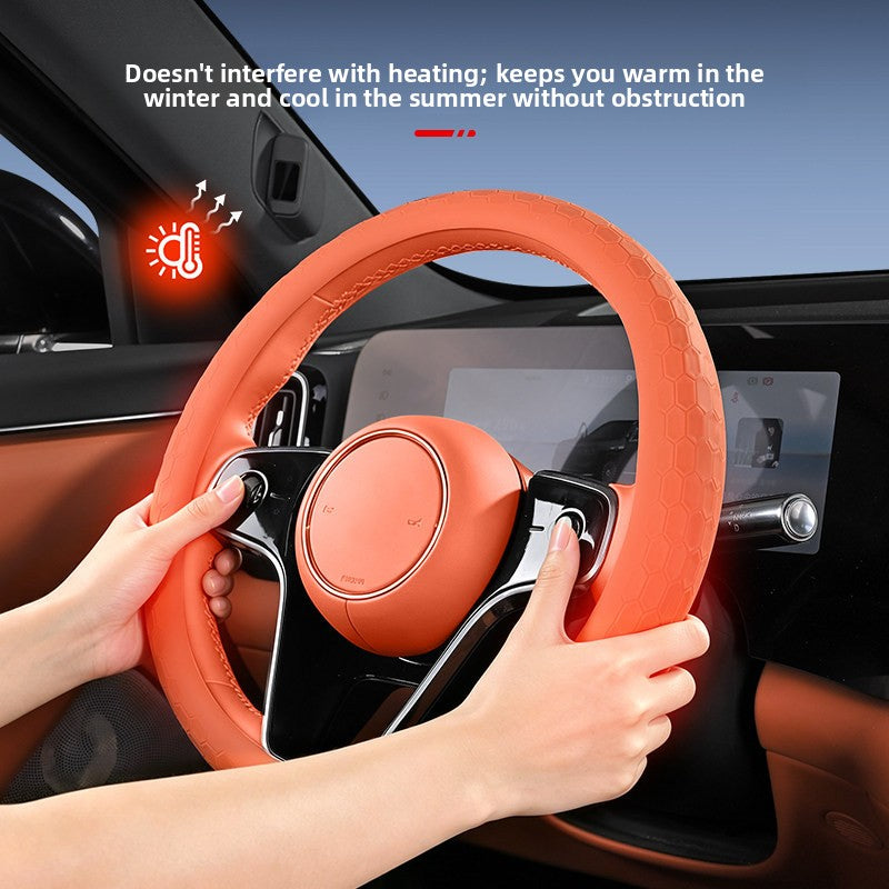 Car Silicone Steering Wheel Cover, Thickened, Suitable for All Seasons, Anti-Slip, Breathable Protective Cover, Summer Handle Cover