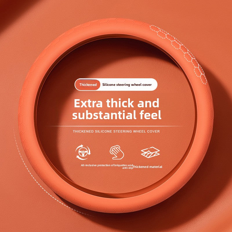 Car Silicone Steering Wheel Cover, Thickened, Suitable for All Seasons, Anti-Slip, Breathable Protective Cover, Summer Handle Cover