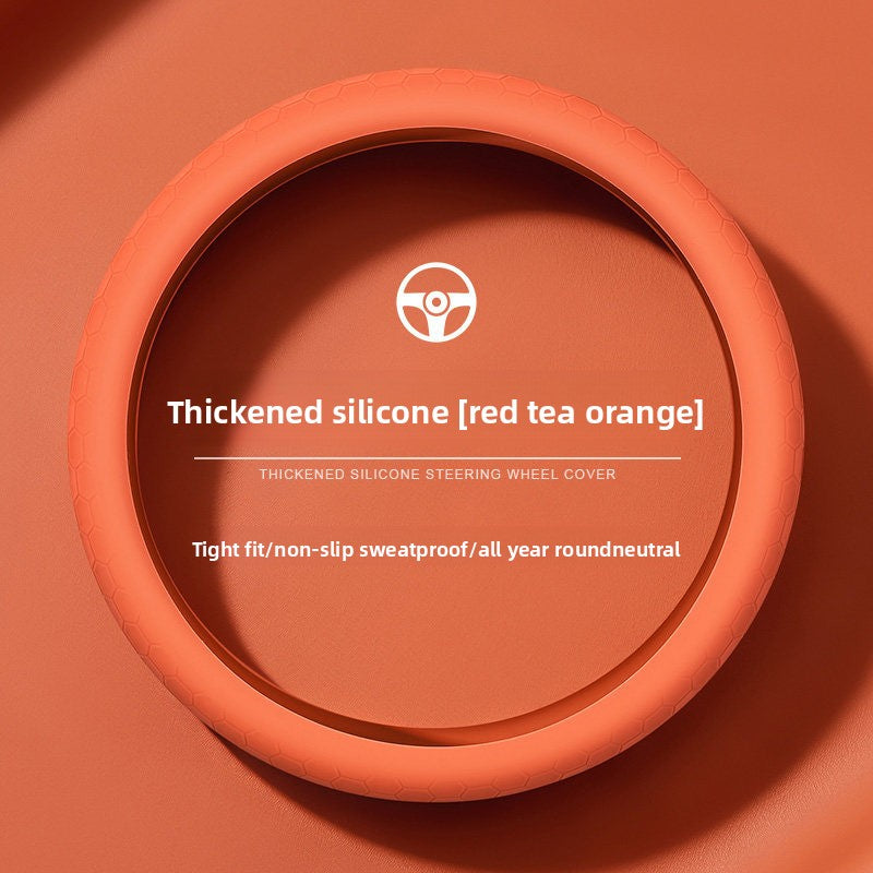 Car Silicone Steering Wheel Cover, Thickened, Suitable for All Seasons, Anti-Slip, Breathable Protective Cover, Summer Handle Cover